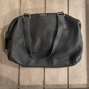 Fossil Black Pebbled Leather Tote Bag